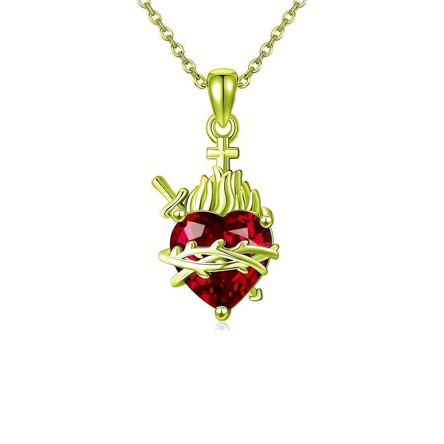 A red heart-shaped cross heart necklace with a chain