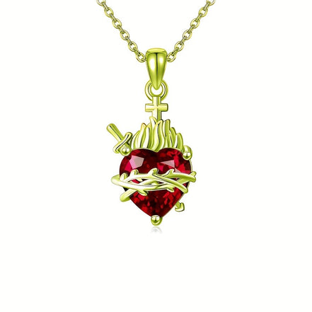 A red heart-shaped cross heart necklace with a chain