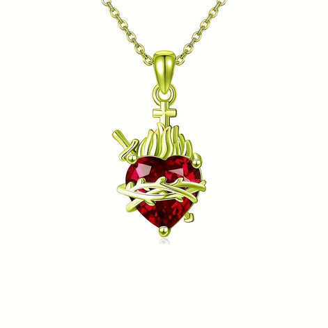 A red heart-shaped cross heart necklace with a chain