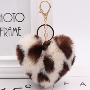 Leopard Print Plush Heart Keychain