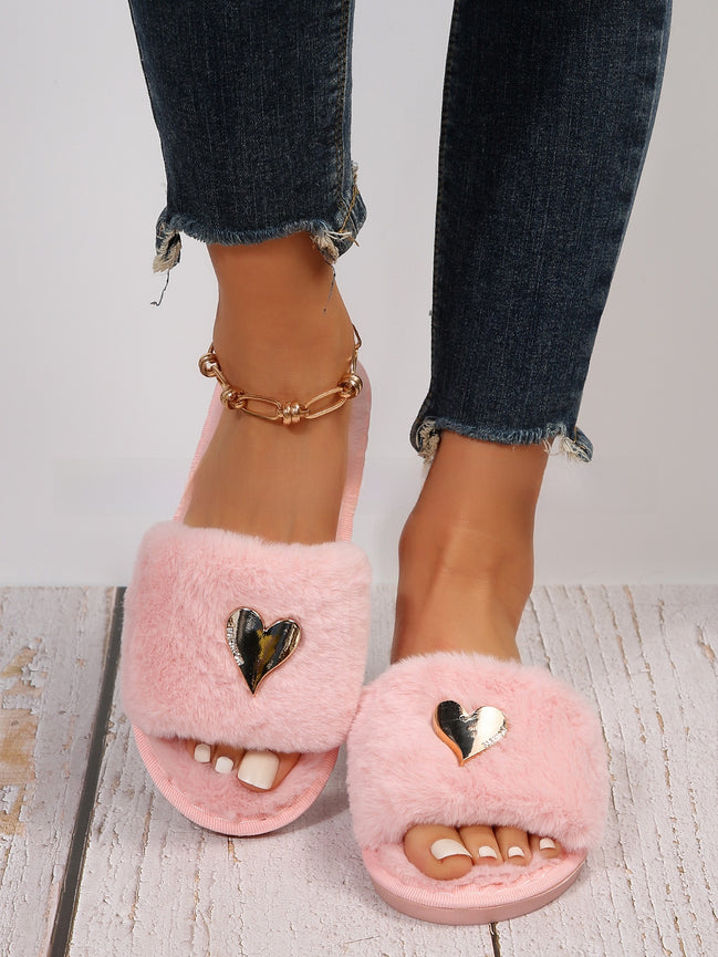 Women's Heart-Shaped Furry Home Slippers