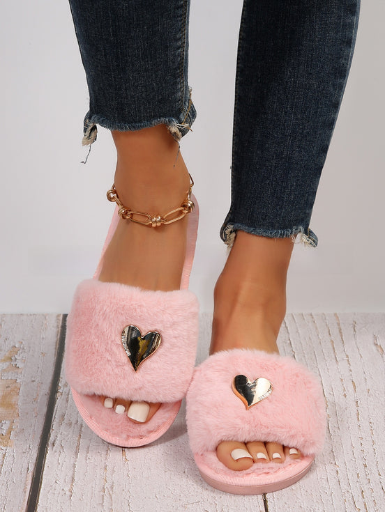 Women's Heart-Shaped Furry Home Slippers