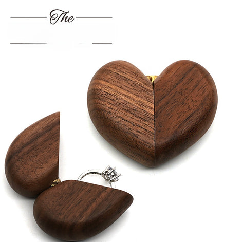 Black walnut wood ring box in the shape of a heart