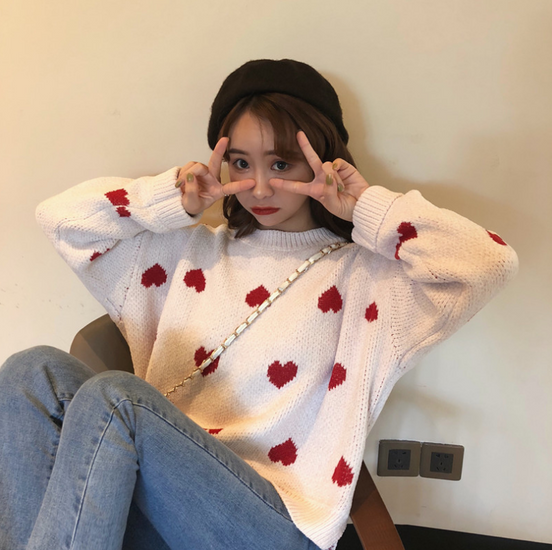 Loose Knit Heart Sweater