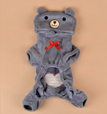 Pet Dog Clothes with Coral Fleece, Heart Bear Design