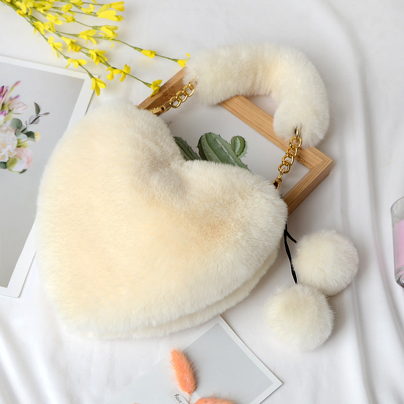 Heart-shaped Plush Peach Handbag for Women