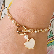 Layered Pearl Chain Heart Bracelet