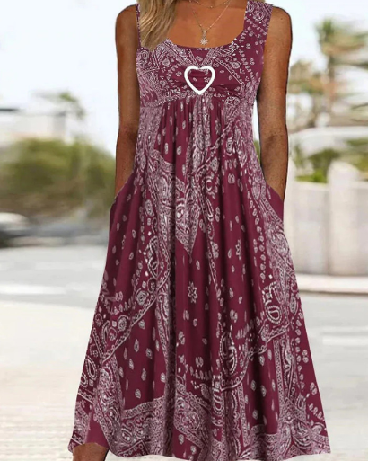 Cristina® Sleeveless Dress with Print and Heart Detail