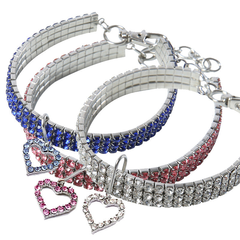 Heart-Shaped Rhinestone Pet Collar for Small Dogs & Cats