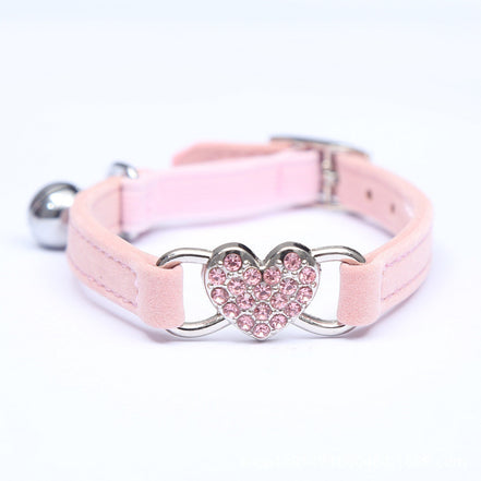 Cat Collar with Heart Flocking Diamond and Bell