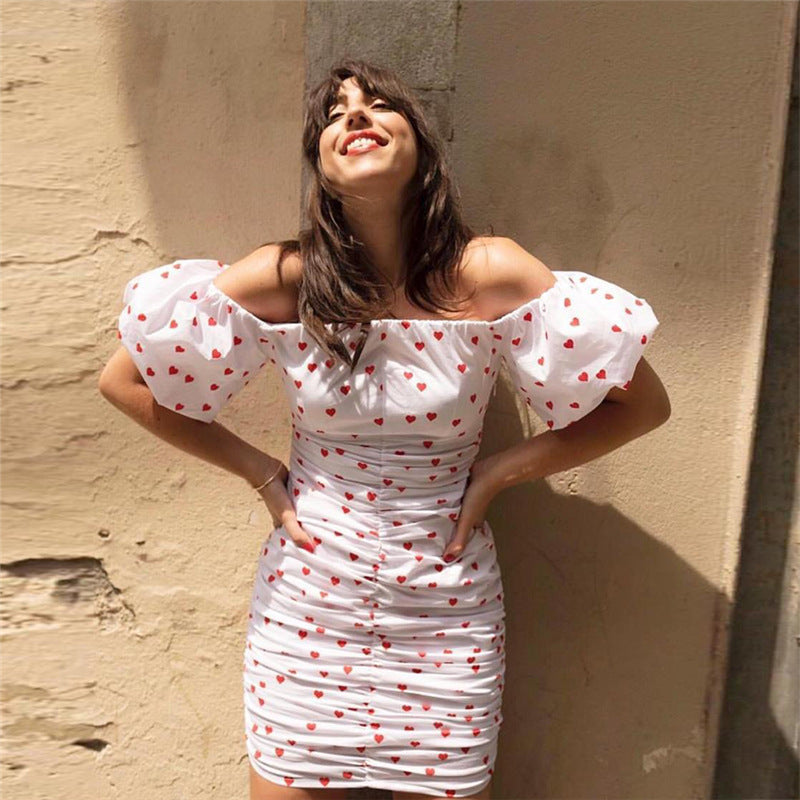 Summer Women's Heart Print Off-Shoulder Dress