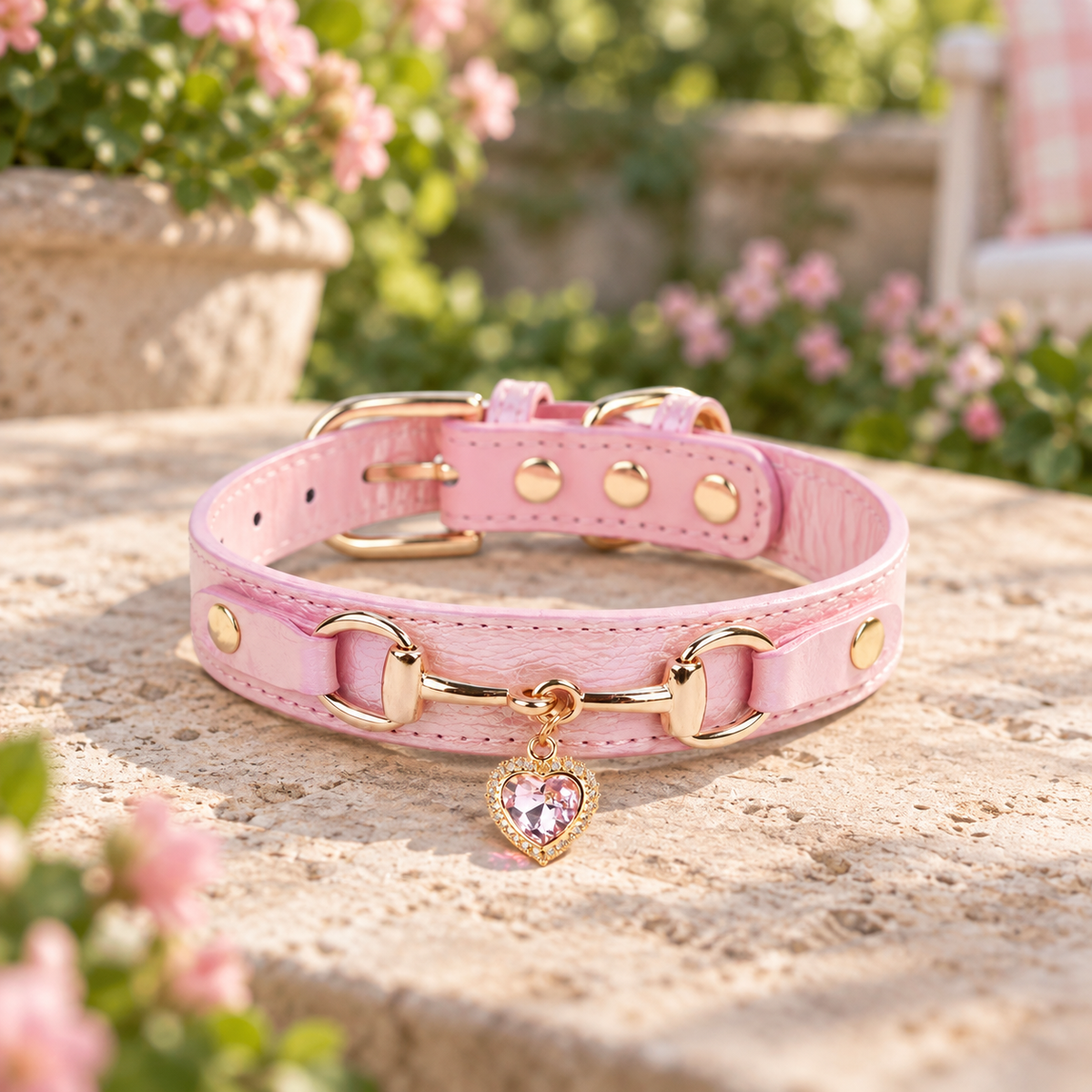 Rhinestone Heart Pet Collar