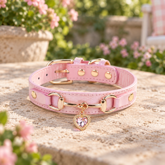 Rhinestone Heart Pet Collar