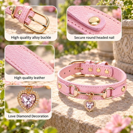 Rhinestone Heart Pet Collar
