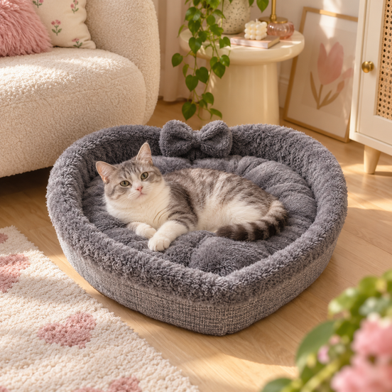 Cozy Heart Nest Cat Bed