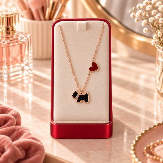 Rose Gold Heart Puppy Dog Necklace