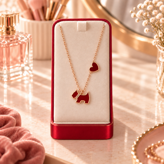 Rose Gold Heart Puppy Dog Necklace