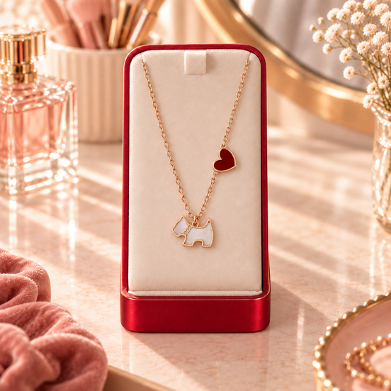Rose Gold Heart Puppy Dog Necklace