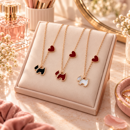 Rose Gold Heart Puppy Dog Necklace