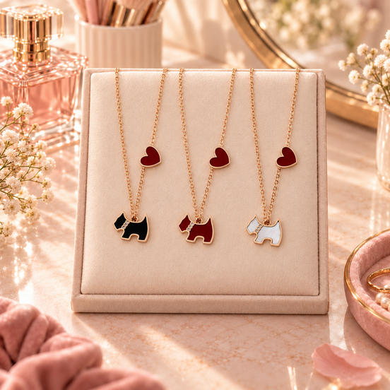 Rose Gold Heart Puppy Dog Necklace