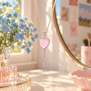 Korean Style Heart Pendant Necklace with Pink Stone