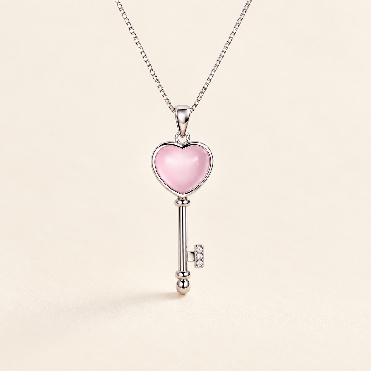 Korean Style Heart Pendant Necklace with Pink Stone