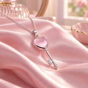 Korean Style Heart Pendant Necklace with Pink Stone