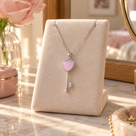 Korean Style Heart Pendant Necklace with Pink Stone