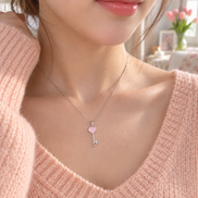 Korean Style Heart Pendant Necklace with Pink Stone