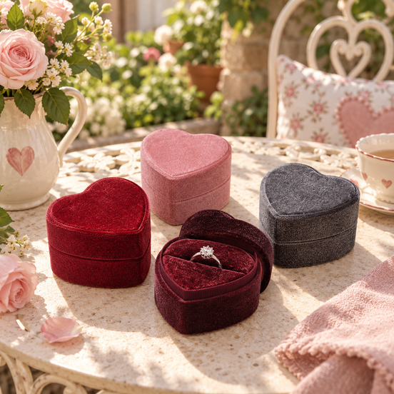 Red Heart Ring Stand with Velvet Jewelry Box (Single)