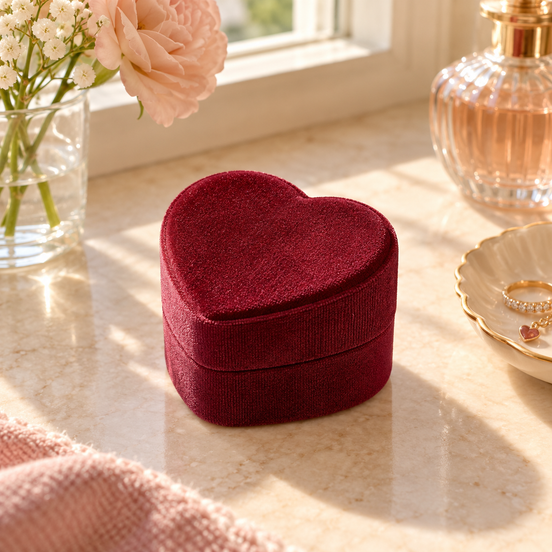 Red Heart Ring Stand with Velvet Jewelry Box (Single)