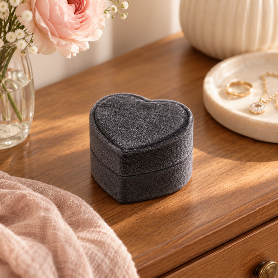 Red Heart Ring Stand with Velvet Jewelry Box (Single)