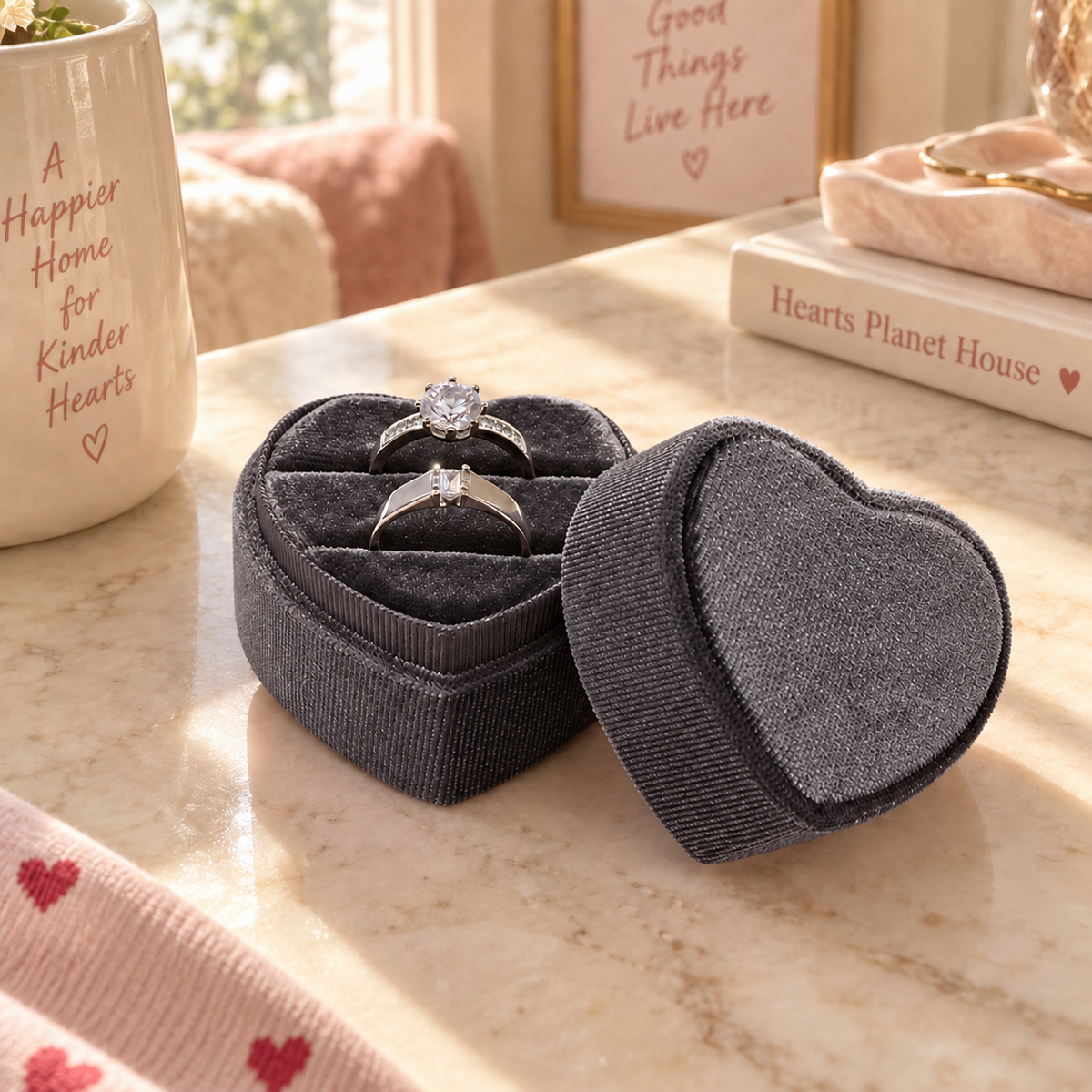 Red Heart Ring Stand with Velvet Jewelry Box (Single)
