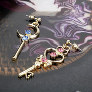 Sailor Moon Heart Key Long Asymmetric Earrings