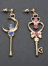 Sailor Moon Heart Key Long Asymmetric Earrings