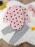 Infant Long Sleeve Heart Print Romper and Pants Set