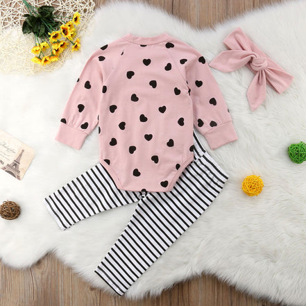 Infant Long Sleeve Heart Print Romper and Pants Set
