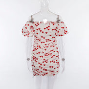 Summer Women's Heart Print Off-Shoulder Dress