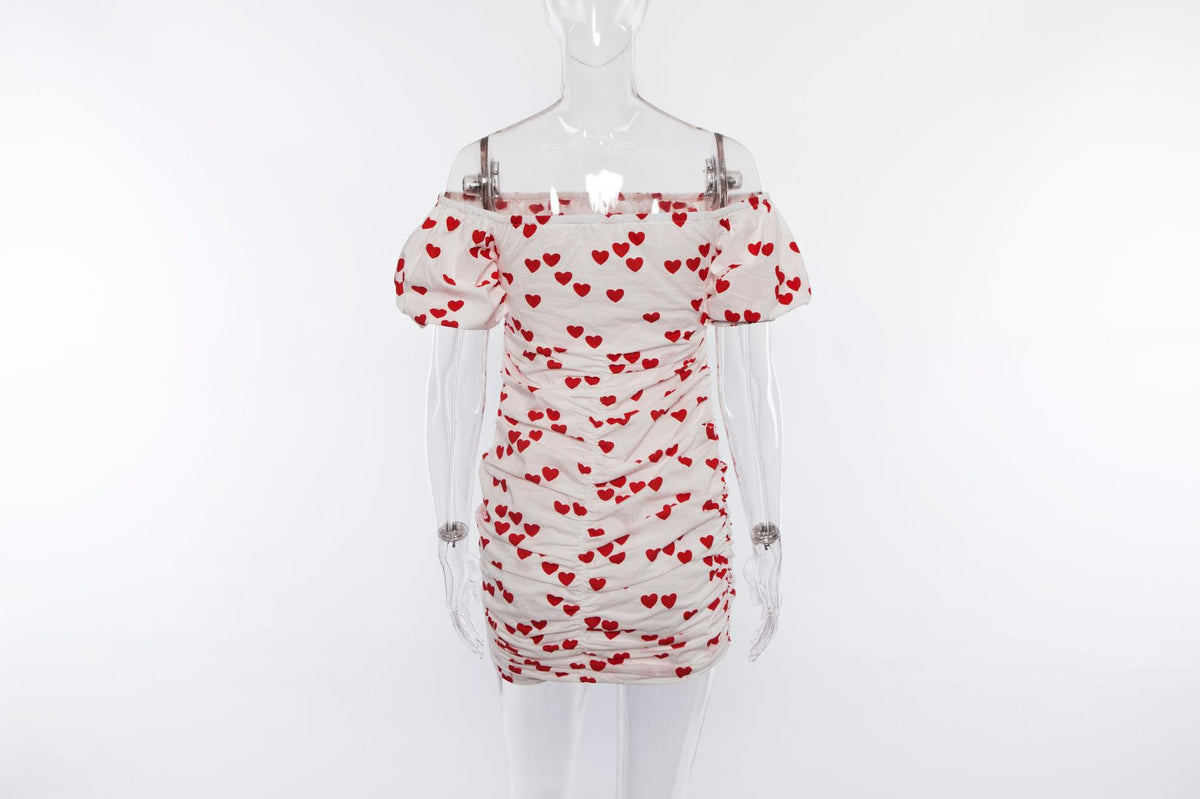 Summer Women's Heart Print Off-Shoulder Dress