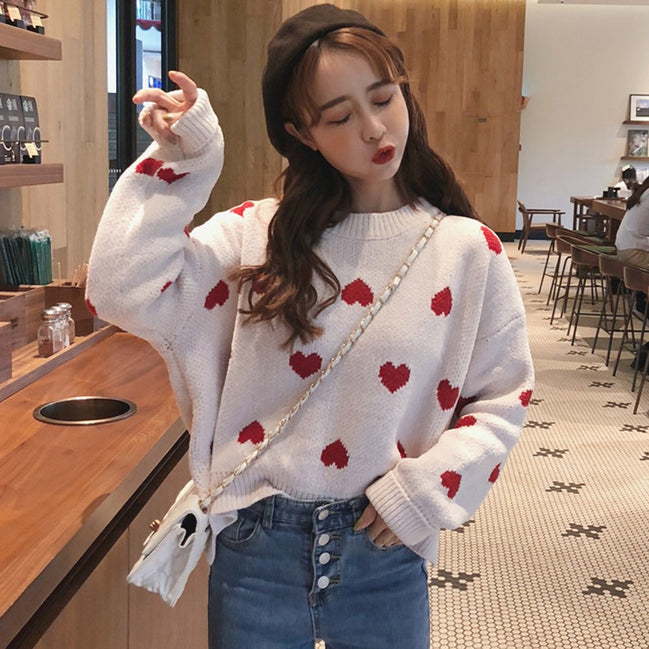 Loose Knit Heart Sweater
