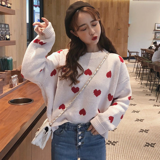 Loose Knit Heart Sweater