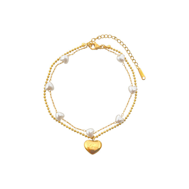 Mild Luxury Retro Double Layer Heart Anklet