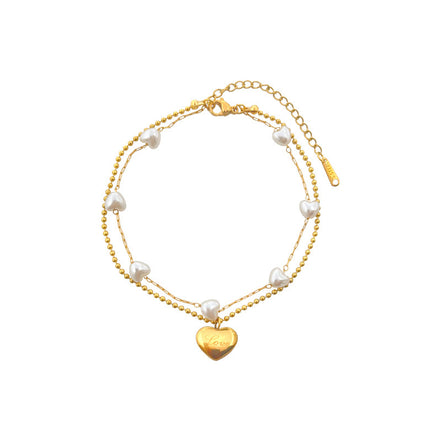 Mild Luxury Retro Double Layer Heart Anklet