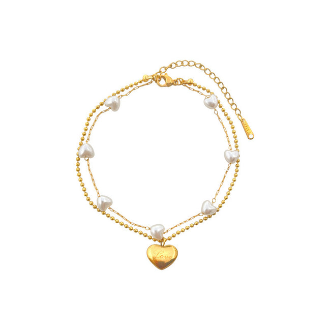 Mild Luxury Retro Double Layer Heart Anklet
