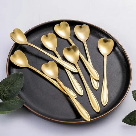 8pcs Heart Shaped Stainless Steel Spoon Set for Kitchen