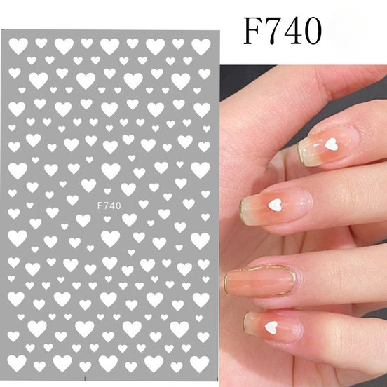 2pcs Black White 3D Love Heart Nail Art Stickers Set