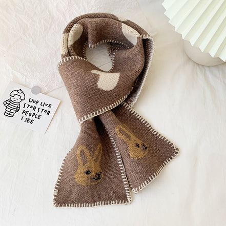 Korean Style Warm Knitted Scarf with Heart Rabbit Design