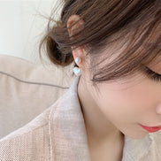 925 Silver Simple Heart Pearl Stud Earrings