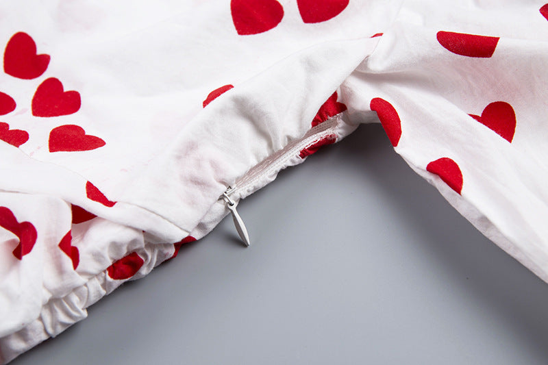 Summer Women's Heart Print Off-Shoulder Dress