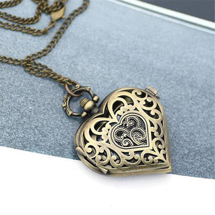 Heart-Shaped Pocket Watch Necklace Pendant